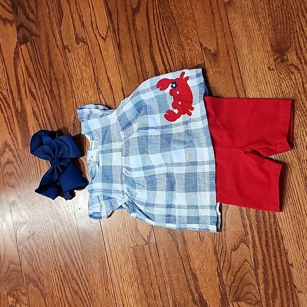New Carter's 3 month crab outfit. With Navy bow headband